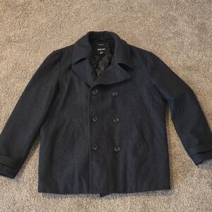Claiborne Black Pea Coat Wool Blend Mens Size XXL